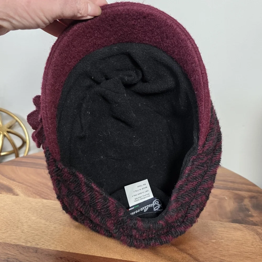 Cappellificio Guliana Italian Wool Blend Burgundy Floral Newsboy Cap